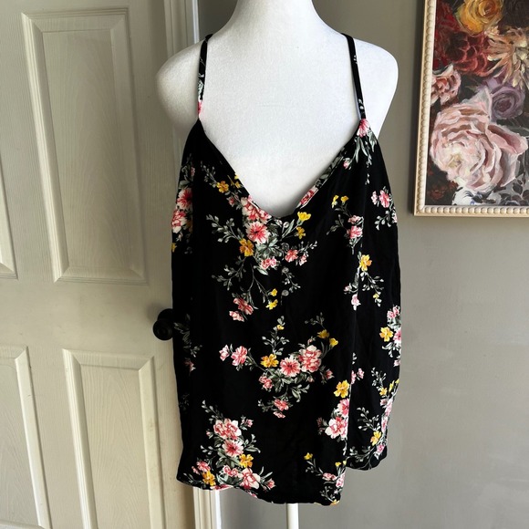Black Floral Cami NWT Spaghetti Srraps XXL Preppy Whimsical Whimsygoth Babydoll - Picture 2 of 8